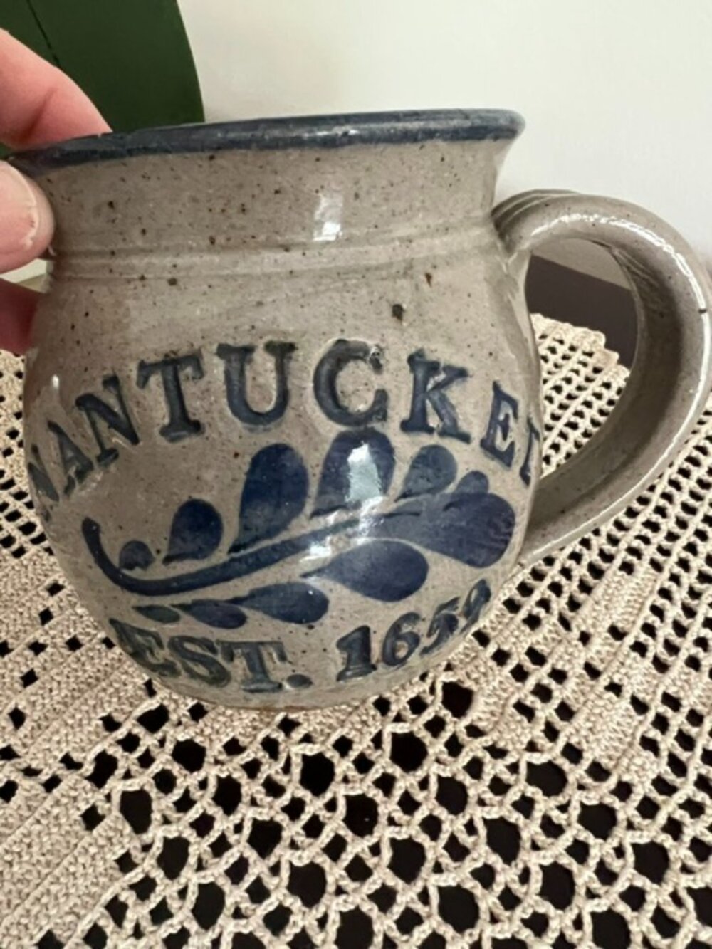 VTG Westerwald Hand Thrown Signed Stamped Pottery Mug- Nantucket MA